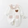 Cartoon Beer Baby Meisje Romper Herfst Winter Warm Lange Mouw Baby Body Dikker Katoen geboren Jumpsuit Casual Kleding 240104