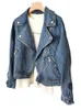 Ftlzz primavera outono feminino casual moto biker denim jaqueta senhora vintage solto lapela zíper cor sólida curto cowboy casaco 240103