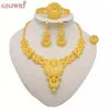 Dubai Gold Farbe Schmuck Set Für Frauen Indische Ohrring Halskette Nigeria Marokkanischen Braut Zubehör Hochzeit Armband Party 240103