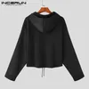 Fashion Men Hoodies Solid Color Zipper Hooded Long Sleeve Casual Sweatshirts Personality Streetwear Crop Tops S-5XL INCERUN 240104