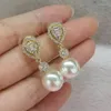 Boucles d'oreilles pendantes UILZ Simple tempérament perle pour les femmes européennes et américaines exquises micro-pavé Zircon robe de mariée boucle d'oreille bijoux
