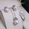 Perle boucles d'oreilles collier pendentif bague pour femmes naturel d'eau douce perle blanche ensemble de bijoux 925 en argent Sterling ensembles de bijoux cadeau 240103