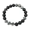 Unisexe Designer Croix Perles Obsidienne Naturelle Huit Bracelet de Perles d'Argent Europe et États-Unis Rétro Thai Silver Cross Bracelet