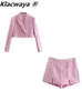 Klacwaya Tweed Set 2 Piece Chic Blazer Women Suit Shorts Sets Women Suit With Shorts For Women Female Suits 240103