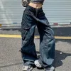 Американские потертые винтажные синие рабочие брюки с множеством карманов, мужские прямые свободные брюки с широкими штанинами 240104