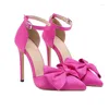 Dress Shoes Rose Red Sexy Stiletto Satin Plus Size 43 Banquet High-Heeled Peep Toe Women's Sandals Heel Hight 12cm