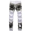 purple jeans mens pant Summer white camouflage print elastic small straight tube slim fit fashionable long pants for men's