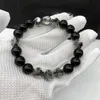 Unisexe Designer Croix Perles Obsidienne Naturelle Huit Bracelet de Perles d'Argent Europe et États-Unis Rétro Thai Silver Cross Bracelet