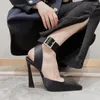 Sandales Femmes 2024 Printemps Mode Strass Boucle Carrée Talon Mince Chignon Tête Arrière Creux Haute Chaussures Romaines