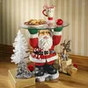 Decoração de festa Resina Papai Noel Estátuas Segurando Bandeja de Lanche Estatueta de Natal com Suporte de Trata Bolo Sobremesa Stand Prato de Frutas para o Natal