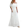 Robes de soirée Été Bohème Longue Robe Pour Femmes Sexy Blanc Slash Cou Hors Épaule Bord De Mer Plage Maxi Casual Dos Nu Dentelle