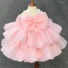 Flickaklänningar söt prinsessa festklänning klänning rosa fluffig jul tutu baby kläder handgjorda anpassade blomma