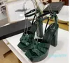 Lyxdesigner toppkvalitet kvinnliga sandaler Chunky Fashion High Heel Party Shoes T Strap Big Womens Shoe Platforms Heels Sandal