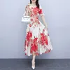 Party Dresses Tingyili Elegant Ladies Printed Fit Flare Dress Summer V-Neck Flare-Sleeve Boho Chiffon Beach Women White Floral