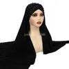 Nieuwe Voorhoofd Kruis Parel Hoofddoek Hoed Effen Kleur Jersey Sjaal Vrouwen Moslim Instant Hijab Tulband Bandage Sjaal Wrap Amira Caps