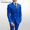 Men's Suits Blazers Gwenhwyfar Sky Blue Men Suits Double Breasted 2020 Latest Design Gold Button Groom Wedding Tuxedos Best Come Homme 2 Pieces Q230103