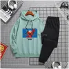 Tute da uomo Uomo Autunno Cartoon Stampa Felpe con cappuccio Pantaloni 2 pezzi Set Palestra Jogging Tute Casual Sport all'aria aperta Corsa Drop Del Dh81J