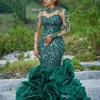 2024 Arabic Aso EBI Abiti da sera indossano sirena Appliques in pizzo sequestro scuro scuro Appliques Crystal Prom Illusi