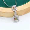 Conjuntos de joyas de plata 925 con circonita Multicolor geométrica para mujer, pulsera de boda, pendientes, collar, anillo colgante, regalo 240103