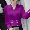 Frauen Blusen 2024 Herbst Langarm Chiffon Hemd Elegante Und Modische Taille Eingewickelt Blase Kurze Unten Top