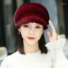 Casquettes de boule Bonnets doux chaud moelleux chapeau d'hiver pour les femmes tricotés vrais chapeaux femme Bonnet casquette pour femme