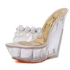 Sandaler Glass Crystal Wedge Heel Women's Slippers Summer Waterproof Platform Non-Slip Bottom Sexig Super High