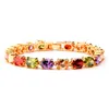 Jewepisode Fashion 18K Rose Gold Color Rainbow 5A Cubic Zircon Charm Bracelets for Women Ladies Party Bracelet Wholesale 240104
