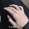 Klobiger mehrschichtiger Ring aus 925er Sterlingsilber, koreanisch, trendig, minimalistisch, schlicht, poliert, schlichte Öffnung, verstellbarer breiter Ring für Damen 240103