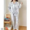 Kvinnors sömnkläder Hösten 2024 Pyjamas Home Wear Tie-Dye Loose Casual Cotton Two-Piece Suit Lapel Långärmad koreanska pyjamasuppsättning