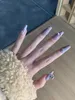 faux ongles Doux violet art faux ongles autocollants femmes ongles décalcomanies à la main presse sur outils gratuits supplémentaires facile à porter enlever 240104