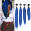WEFTS＃1B BLUE OMBRE STRAIGHT HUMAN HAIR BUNDLES BLACK and DARK BLUE OMBRE BRAZILIAN VIRGEN HAIR WEAVES TWO TONE HUMAN HAIR WEFT EXTENSI