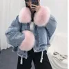 Gbyxty Parka Mujem Denim Płaszcz Zima Kobiety Grubość aksamitna kurtka z futrzaną wkładką Odłączane dżinsy Korea Za2183 240122