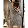 Work Dresses Autumn And Winter Korean Version Of Hang Stripe Slim Style Knitted Shirt With Small Waist Wrapped Short Skirt Unique Beauti