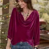Women's Blouses 2024 Casual Autumn Winter Women Velvet Shirts Vintage Solid Color Long Lantern Sleeve Sexy A-LINE Office Lady Party Top