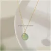 Pendanthalsband Wholale S925 Gold Plated Sterling Sier Round Jade Pendant Choker Halsband25806632436 Drop Leverans smycken Halsband DHWFM