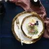 Plates 8/10 Inch Gold-rimmed Tableware Ceramic Dessert Dish White Porcelain And Black Tray High-grade Western