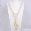 Beaded Necklaces Guaiguai Jewelry 3 Strands Natural Ctured White Rice Pearl Lariat Long Sweater Chain Necklace Handmade For Women Real Dhpaa