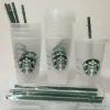 Wiederverwendbarer 24oz/710ml Starbucks-Becher, klassischer transparenter Becher, hochwertiger, transparenter Strohhalmbecher, begleitender Becher aus Kunststoff BJ