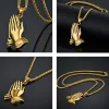 Mens 14k Yellow Gold Jesus Prayer Pendant Necklace Golden Color Hiphop Praying Hands Pendant 2-usage Chain 20 26 Colgante