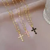 18 Karat vergoldete Edelstahlkette, klassische Zirkon-Kreuz-Anhänger-Halskette für Frauen und Mädchen, Geschenke