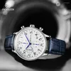 ساعة معصم Ochstin الساعات الساعات الفاخرة كرونوغراف العسكرية الرياضية المشاهدة التناظرية Quartz Wristwatch Navy Blue Leather Belt Gift for Boyfriend