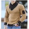 Men Turtleneck Sweaters Scarf High Collar Knitwear Sweater Korean Fashion Vintage Oversize Winter Clothing 240103