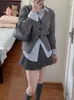 Robes de travail Style Preppy Costume vent doux 3 pièces ensemble étudiante coréenne chemisiers rayés tricots Cardigan corée jupe trapèze Coquette