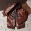 Dark Brown Autumn A2 Pilot Jacket Men Militärstil Plus storlek 5xl Natural Cowhide Aviation äkta läderrock 240103