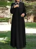 エスニック服フル付き閉じたアバヤドバイブラックドレスゆるいボタンフロント女性イスラム教徒のファッションヒジャーブローブ長袖イスラム七面鳥