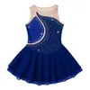 Scene Wear Kids Girls Sleeveless Figure Skating Dress Sheer Mesh Rhinestone Ballet Tutu Gymnastics Leotards Dance Performance Costume