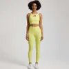 Lu Allinee Woman Solid Color Soft Gym Fitness Outfit Set Legging Short Short Caltut Back Top 2Pc Stup Jog Women Round Neck Lemon Lady Gry Sports Girls