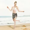 Women's Swimwear Floral Black Flower Women Beach Cover Up Wrap Chiffon Pareo Sarong Beachwear Fashion Bikinis Ups Skirts Swimsuit