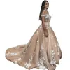 2024 Une ligne robes de mariée hors épaule Illusion Champagne dentelle blanche appliques perles de cristal 3D Floral Tulle robes de mariée robe de mariée Corset dos