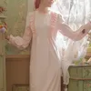 Kadınlar Pembe Prenses Elbise Uzun Kollu Uykshirts Vintage Pamuk Ruffles Nightgowns.Victorian Nightdress Uyku Salonu 240104